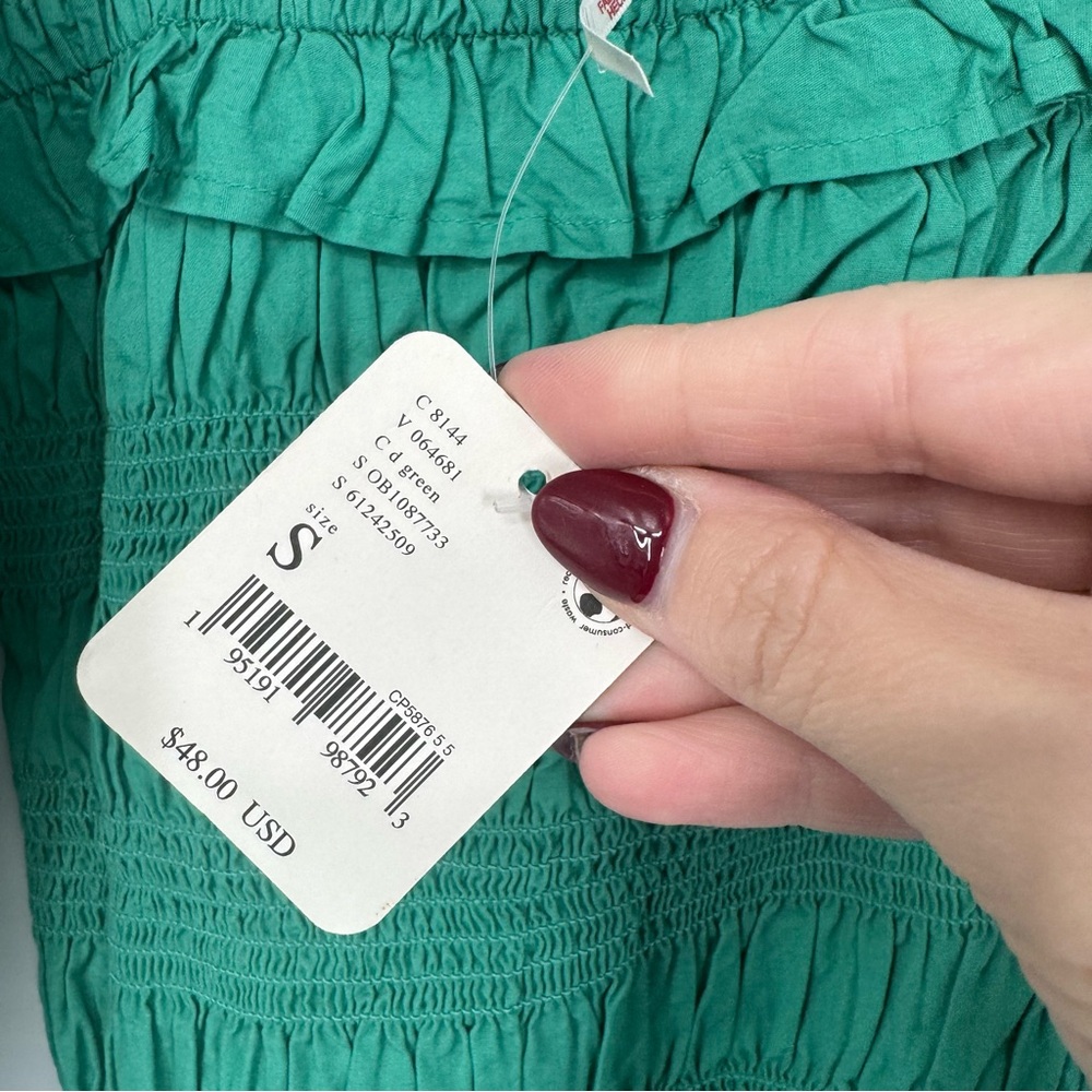 NWT Free People Green Smocked Bell Sleeve Top - Picture 4 of 8